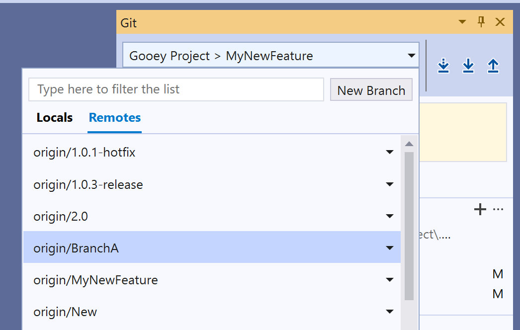 Git - Remotes - origin/Branch A